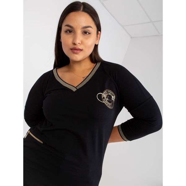 Fashionhunters Black plus size cotton tunic with pocket