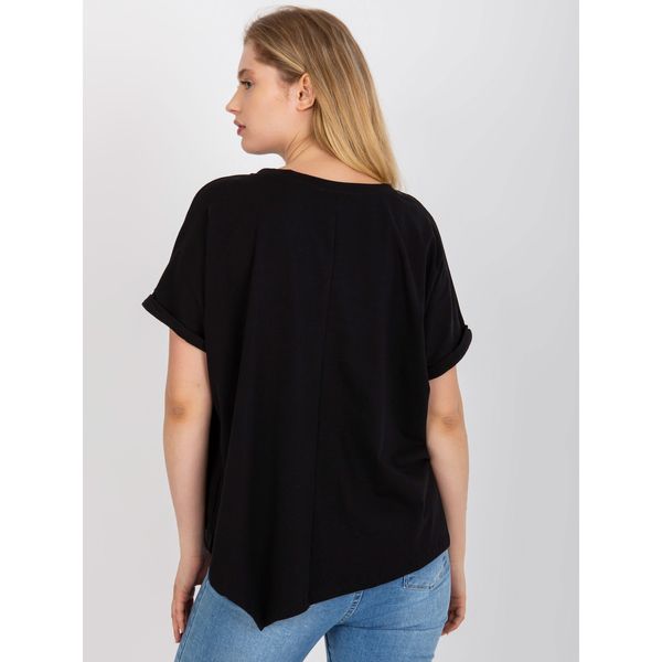 Fashionhunters Black plus size t-shirt with applique and printed design