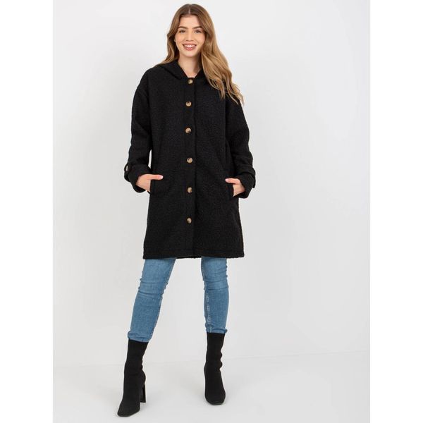 Fashionhunters Black plush coat with button closure