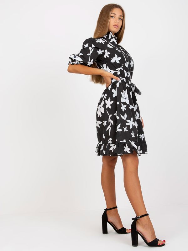 Fashionhunters Black printed dress with button fastening