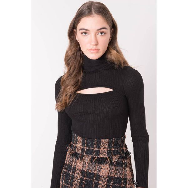 Fashionhunters Black ribbed BSL turtleneck sweater