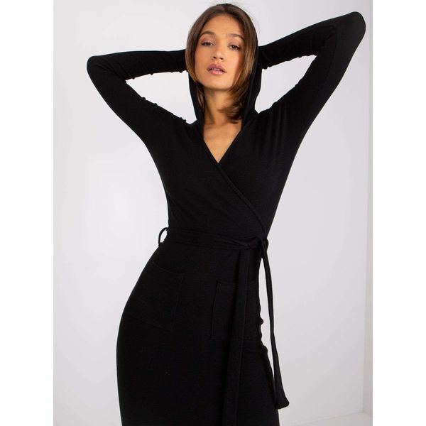 Fashionhunters Black ribbed dress with a hood by Sabina