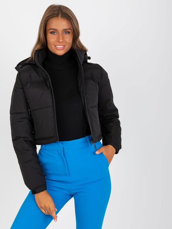 Fashionhunters Black short winter jacket with hood