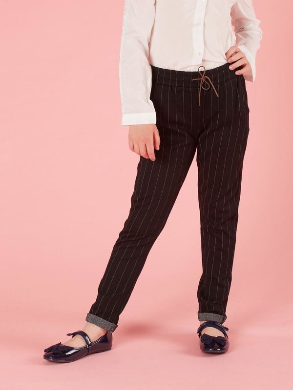 Fashionhunters Black striped trousers for a girl