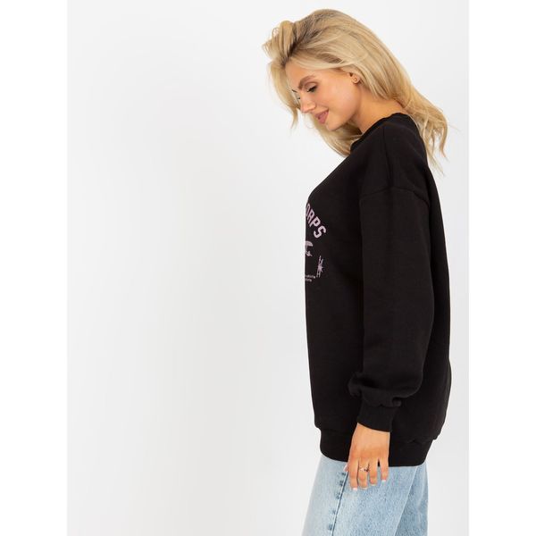Fashionhunters Black sweatshirt with a printed design without a hood