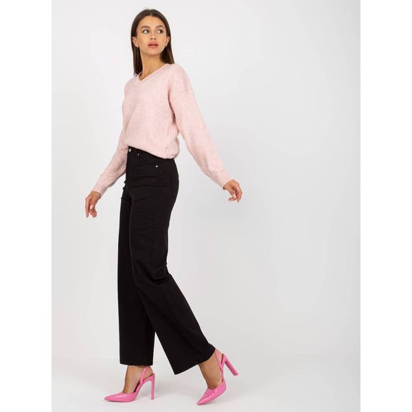 Fashionhunters Black wide fabric trousers with a high waist