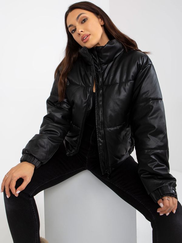 Fashionhunters Black winter jacket made of eco-leather with stitching