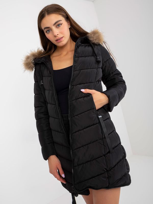Fashionhunters Black winter jacket with detachable fur