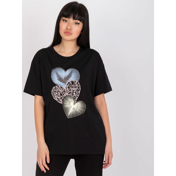 Fashionhunters Black women's t-shirt with a decorative application