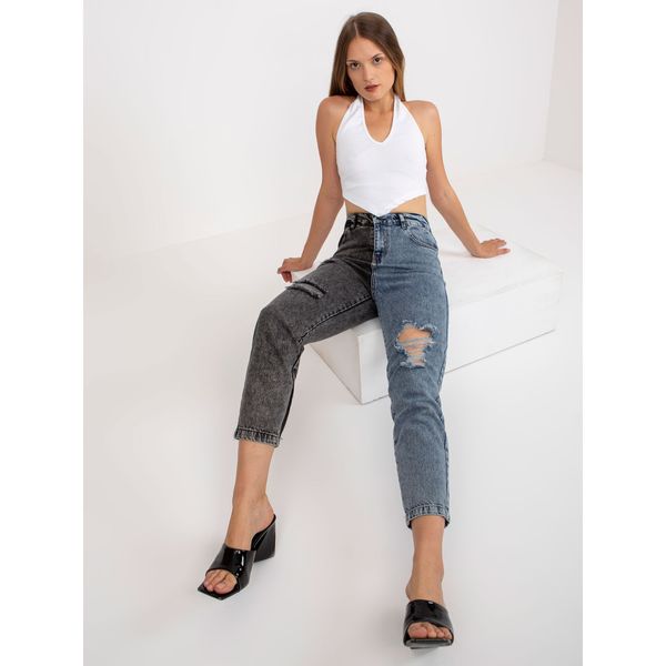 Fashionhunters Blue and black high-waisted denim jeans from RUE PARIS
