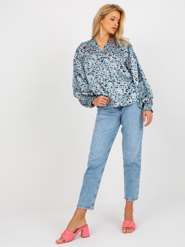 Fashionhunters Blue and black satin shirt with leopard pattern