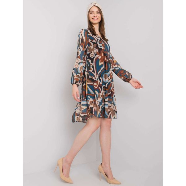 Fashionhunters Blue and brown dress with a frill from Spoleto