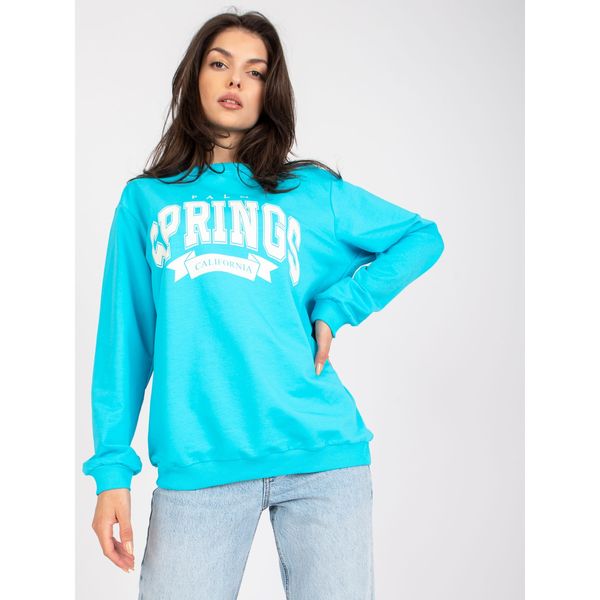 Fashionhunters Blue and white oversize sweatshirt without a hood with pockets