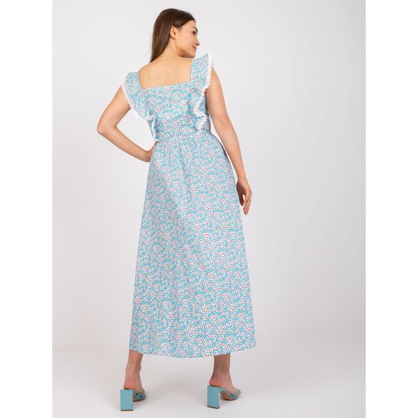 Fashionhunters Blue cotton maxi dress with prints