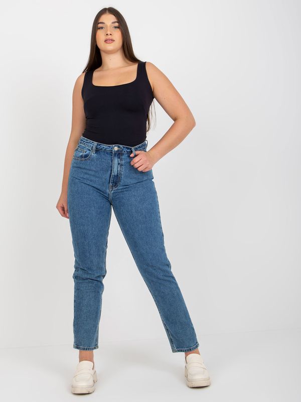 Fashionhunters Blue denim jeans with high waist in plus size
