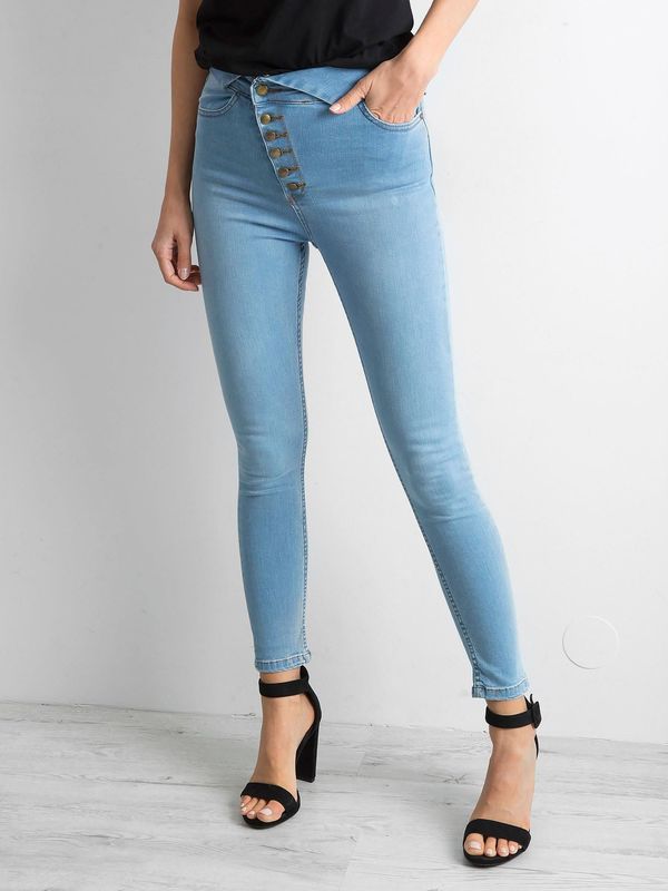 Fashionhunters Blue jeans with high waist and asymmetrical closure