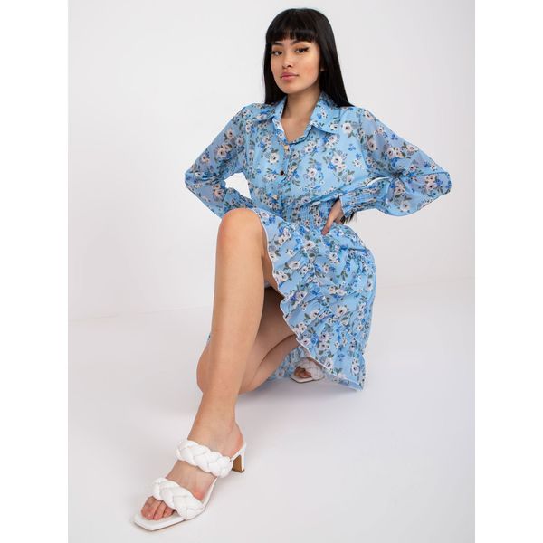 Fashionhunters Blue mini dress with floral prints and a collar