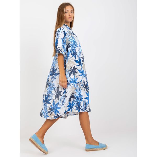 Fashionhunters Blue oversized patterned viscose dress