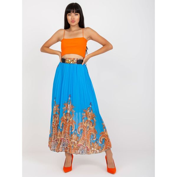 Fashionhunters Blue pleated maxi skirt with a belt