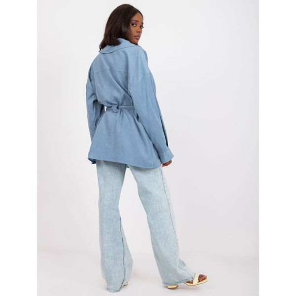 Fashionhunters Blue short coat with a belt
