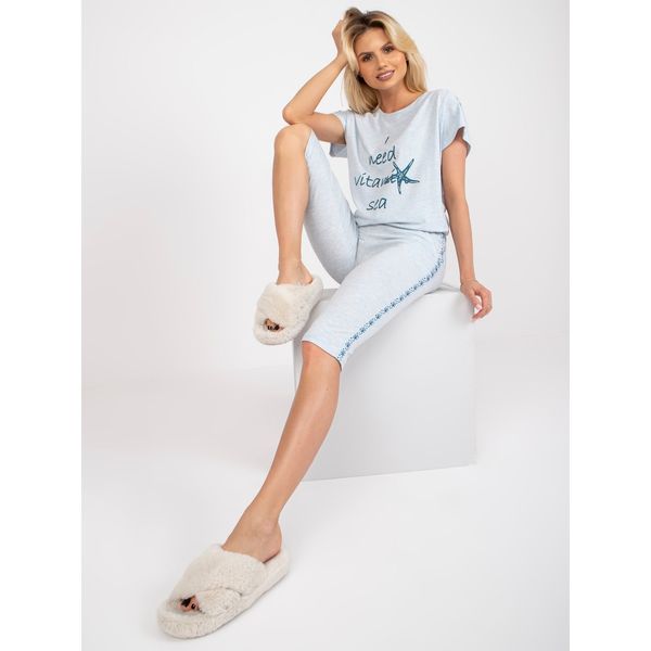 Fashionhunters Blue two-piece pajamas with 3/4 pants