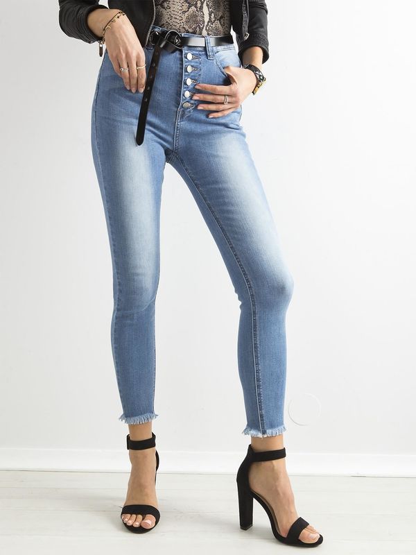 Fashionhunters Blue washed jeans with high waist and buttons