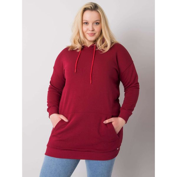 Fashionhunters Bluza plus size z bordowej bawełny z kapturem