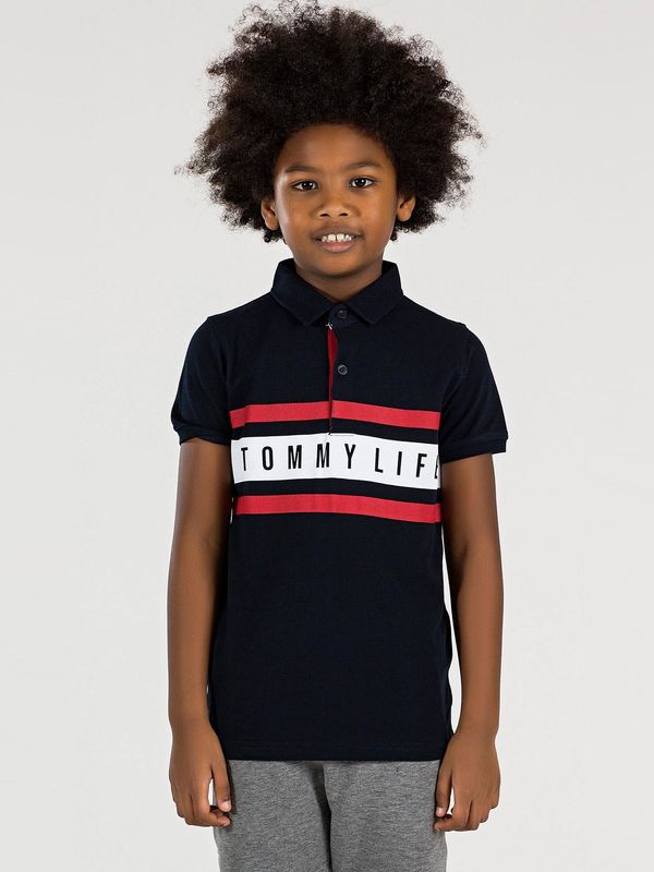 Fashionhunters Boys' polo shirt with black inscription TOMMY LIFE