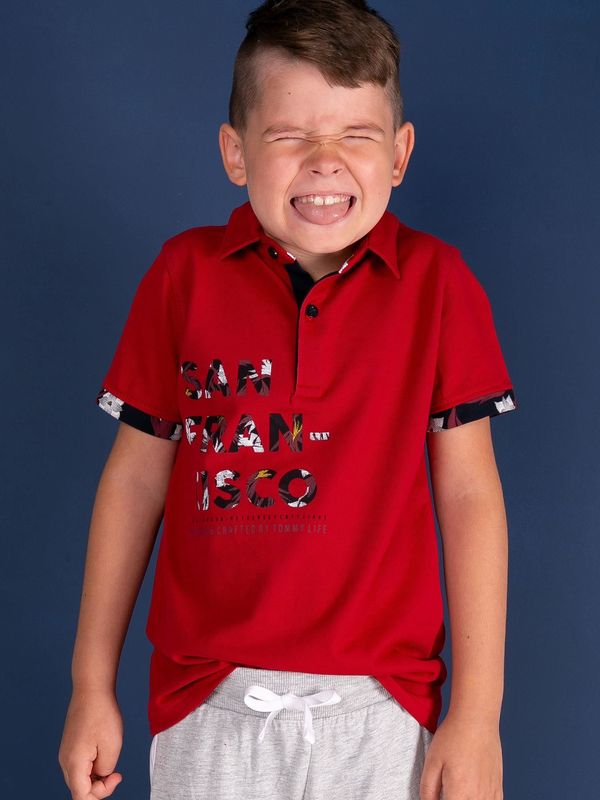 Fashionhunters Boys' red polo shirt with TOMMY LIFE print