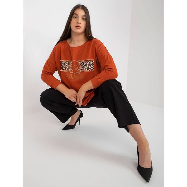 Fashionhunters Brick red plus size blouse with appliqués