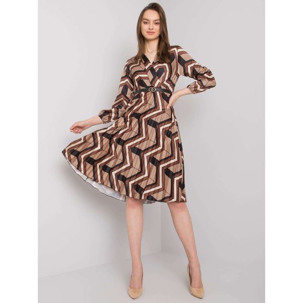 Fashionhunters Brown and beige midi dress