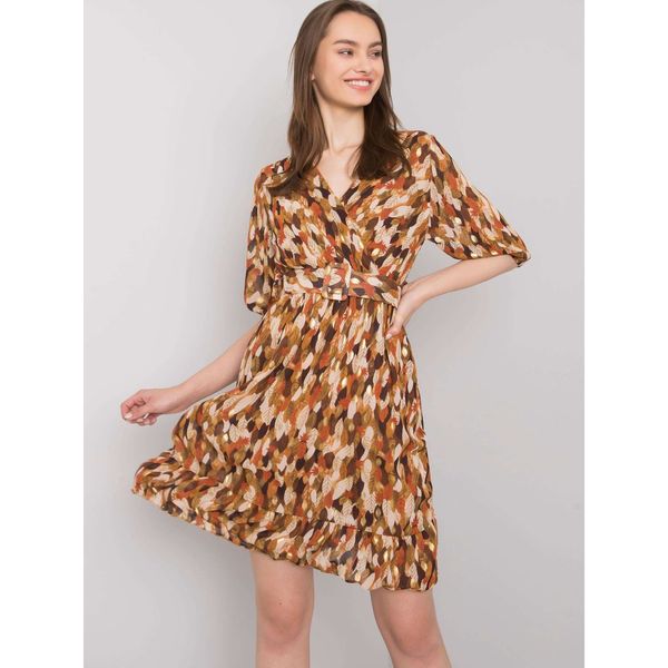 Fashionhunters Brown dress with a pattern with a belt from Sassari