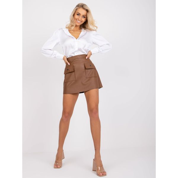 Fashionhunters Brown Eliane faux leather mini skirt