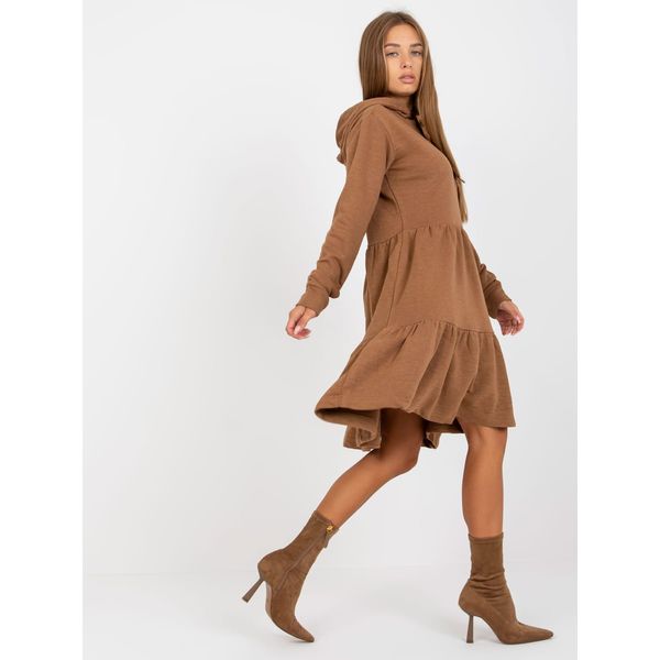 Fashionhunters Brown FRESH MADE hooded sweatshirt dress