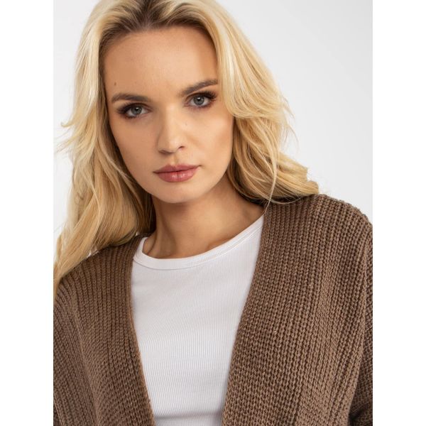 Fashionhunters Brown knitted cardigan with 3/4 sleeves RUE PARIS