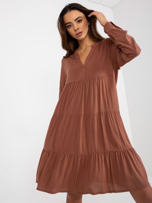 Fashionhunters Brown MDI dress with frill and V-neck SUBLEVEL