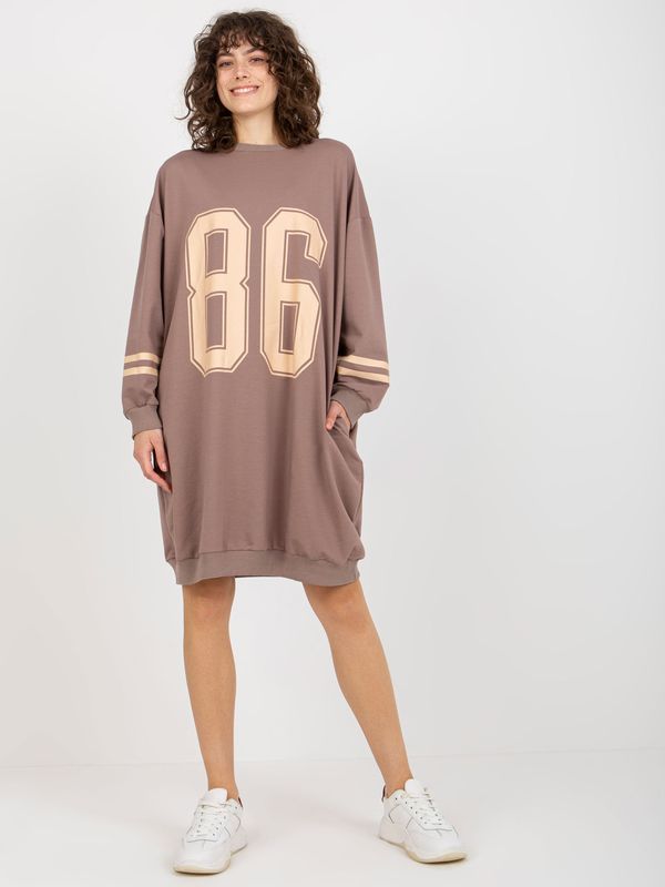 Fashionhunters Brown oversize tracksuit dress with pockets