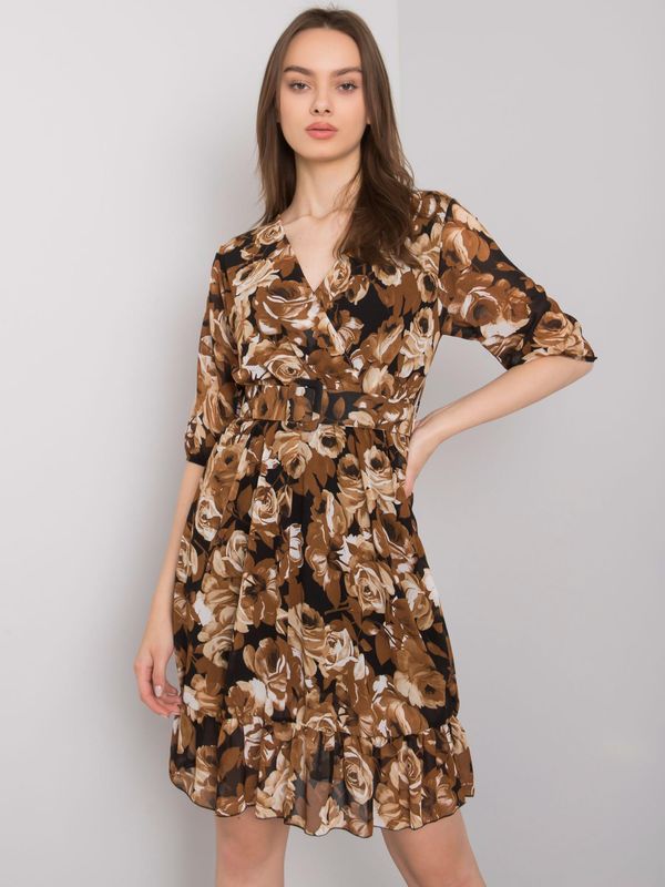Fashionhunters Brown patterned dress with frills