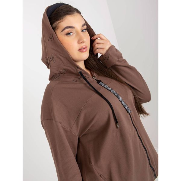 Fashionhunters Brown plus size zip up hoodie with lettering