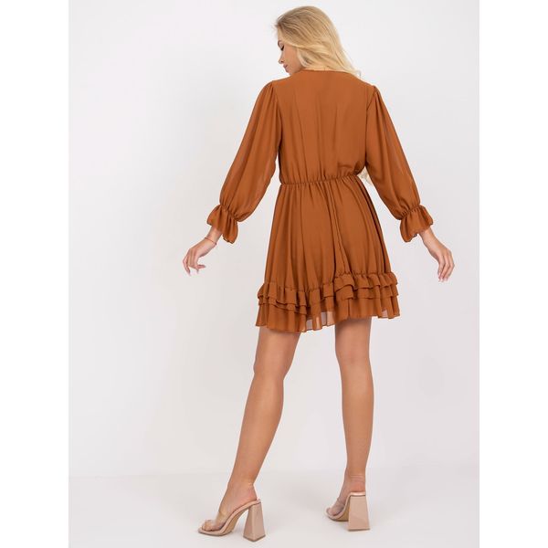 Fashionhunters Brown short dress with a frill and long sleeves from Winona OCH BELLA