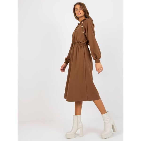 Fashionhunters Brown sweatshirt dress with a hood