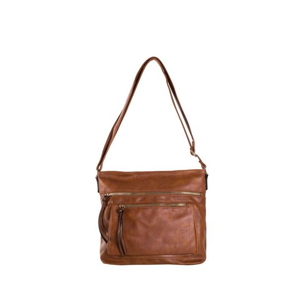 Fashionhunters Brown women's shoulder bag with zippers