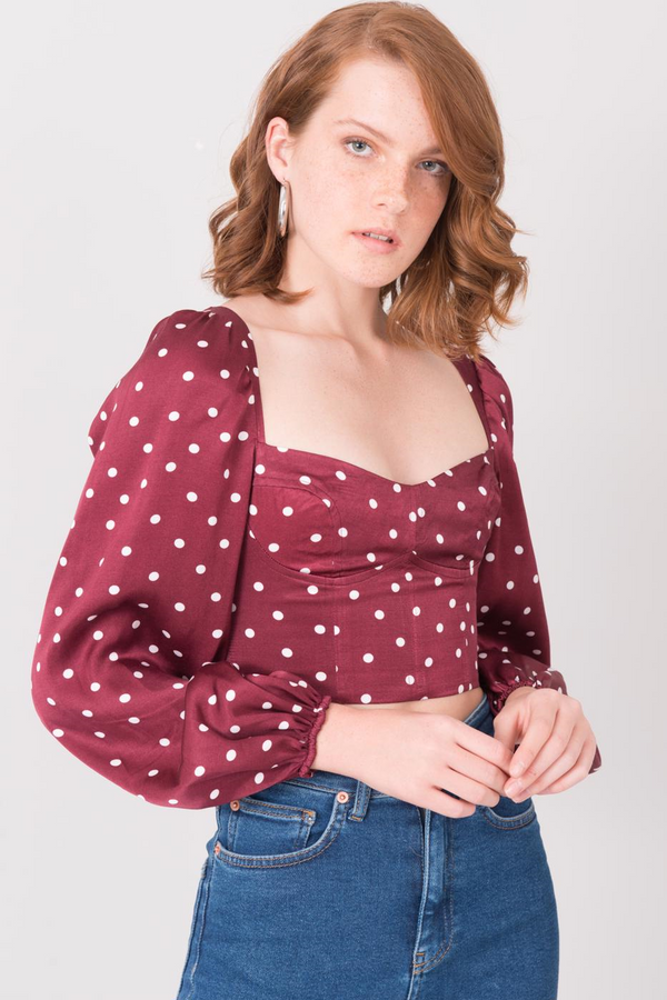 Fashionhunters BSL Burgundy polka dot bluzka