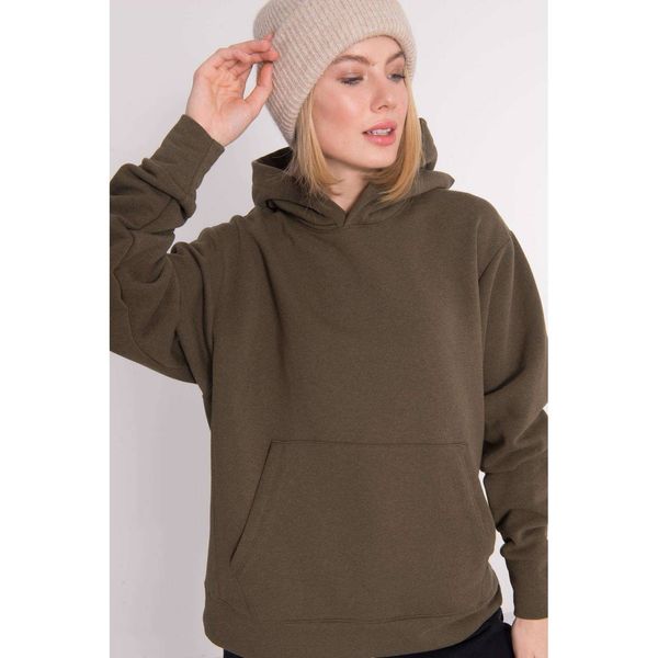 Fashionhunters BSL Khaki cotton hooded sweatshirt made of cotton