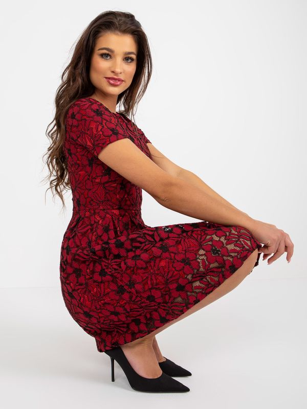 Fashionhunters Burgundy lace cocktail dress up to the knee