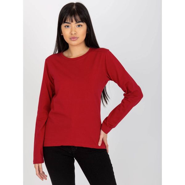 Fashionhunters Burgundy plain longsleeve blouse with a round neckline