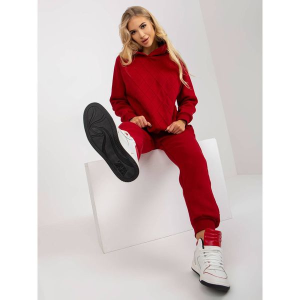 Fashionhunters Burgundy women's tracksuit set with a hoodie