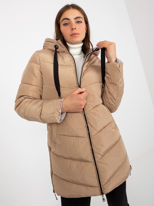 Fashionhunters Camel and beige reversible winter jacket with stitching