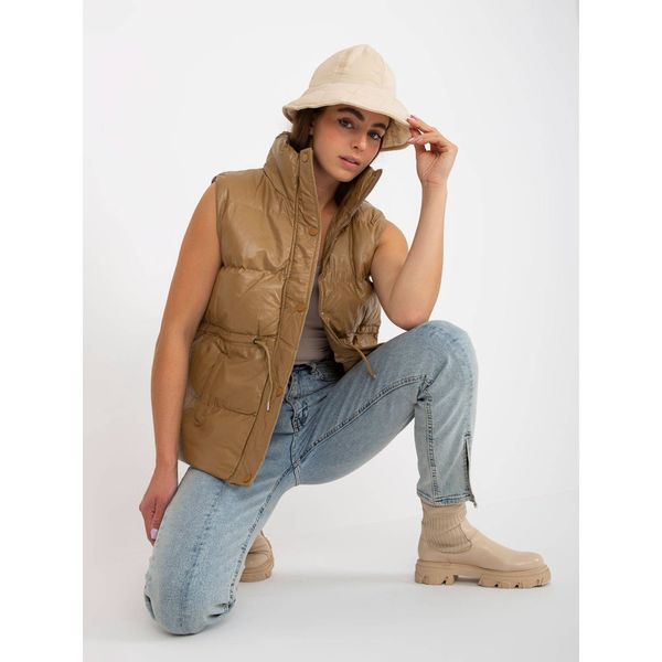 Fashionhunters Camel down vest made of eco leather with quilting