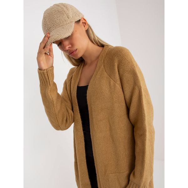 Fashionhunters Camel long cardigan with pockets RUE PARIS